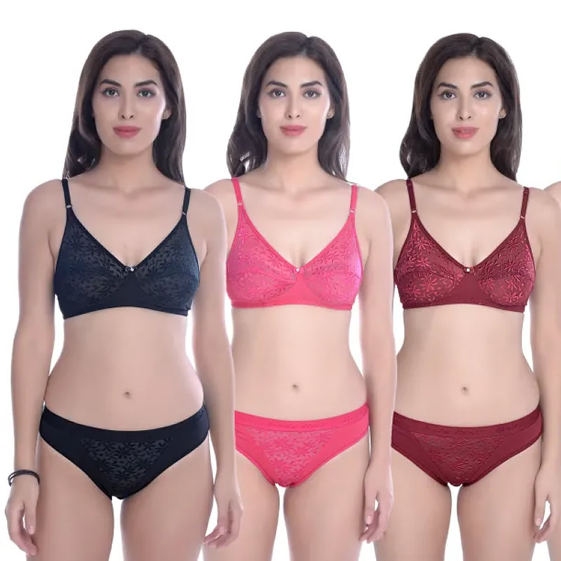 Aayomet Lingerie Set Women's Underwear Full Cup Bras For Big Women Silk Lace  Transparent Net Bra Panty Bras For Wome,Black L 