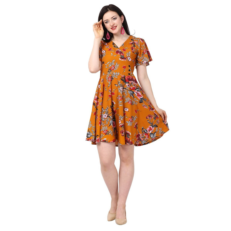 Floral Print V-Neck Flare Dress, Western Wear, Dresses Free Delivery India.