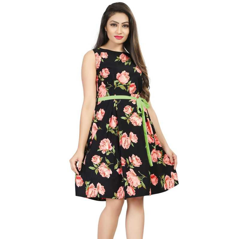 Floral Print Short Kaftan Dress – Navvi.in