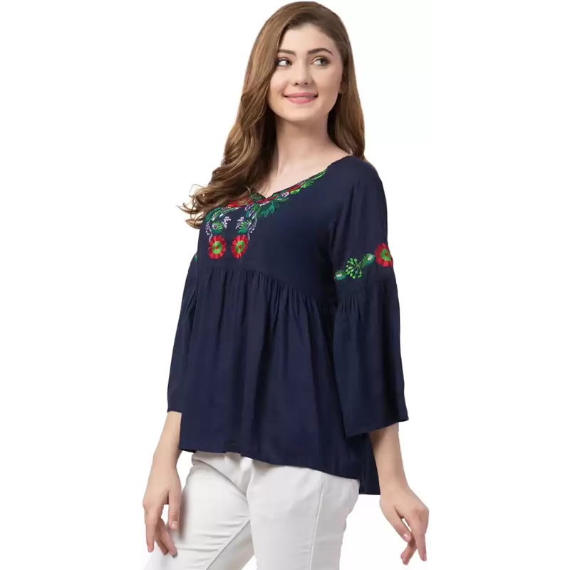 Littledesire Embroidered Work Flared Top , Western Wear, Tops Free ...