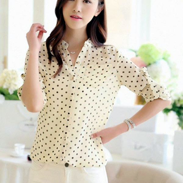 Polka Dot Long Sleeve Korean Style Shirt, Western Wear, Tops Free ...