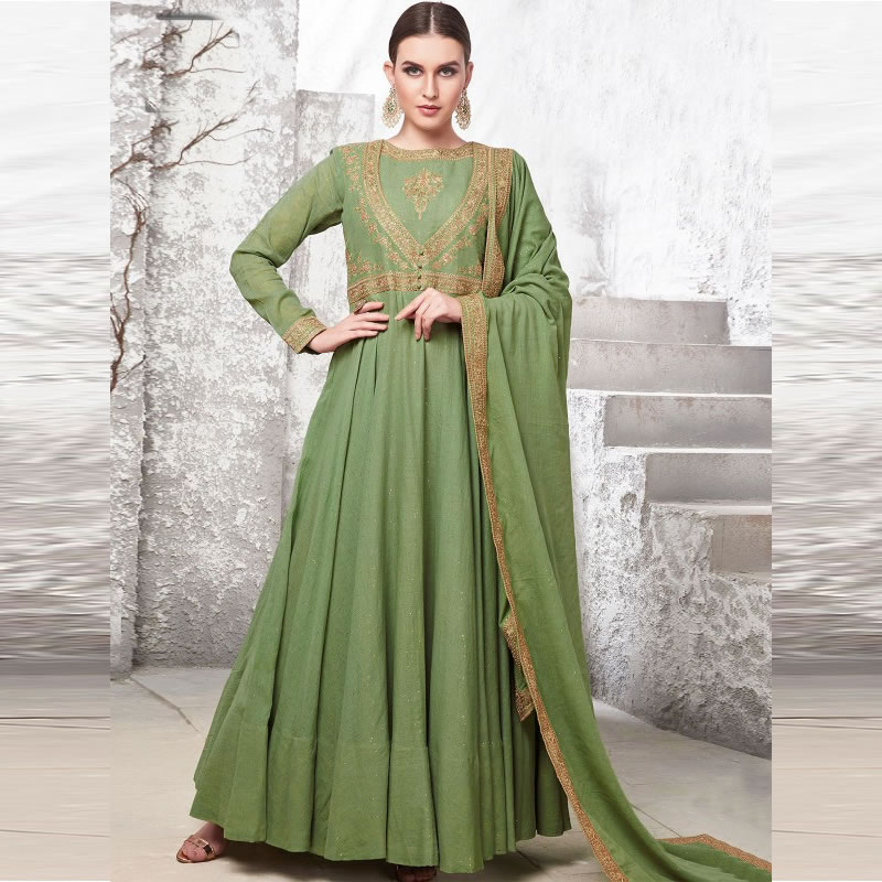 Littledesire Embroidered Green Long Gown With Dupatta, Ethnic Wear ...