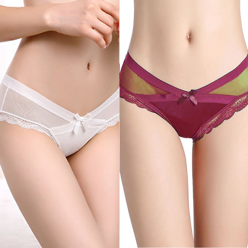 Underwear For Women Cute Lace Hollow Lace Transparent Lace Bow Panty Pink L