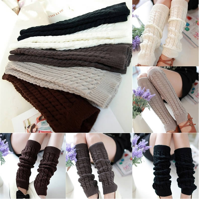 yingyy Women Winter Leg Warmers Twist Knit Knitted Long Solid Crochet Foot  Cover Boot Socks Solid Crochet Foot Cover 