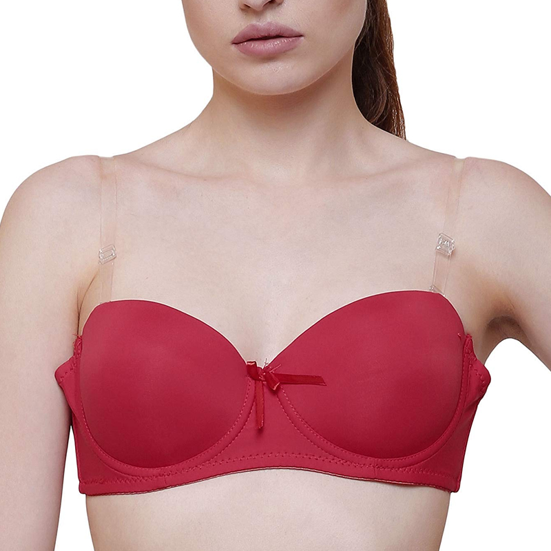 Maroon Solid Transparent Straps Lightly Padded Push-Up Bra, Lingerie, Bra  Free Delivery India.