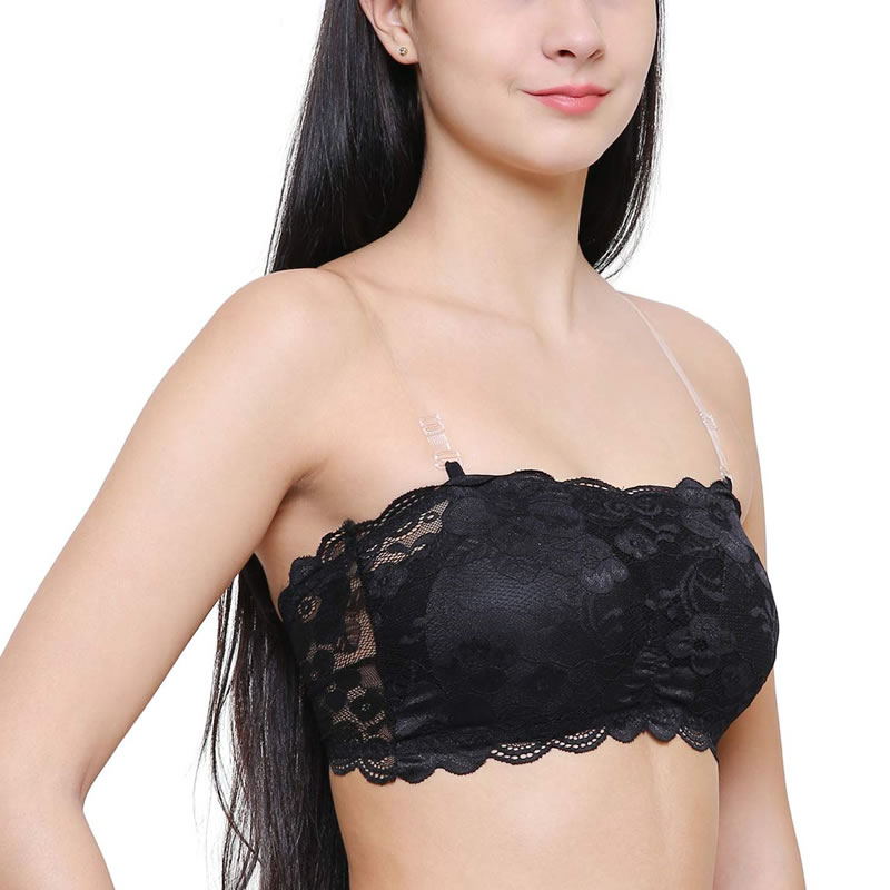 fancy lace tube bra with transparent straps