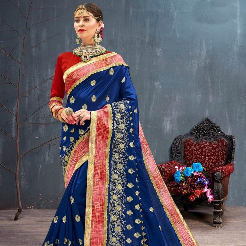 Littledesire Blue Embroidered Party Wear Bangalori Saree, Ethnic Wear ...