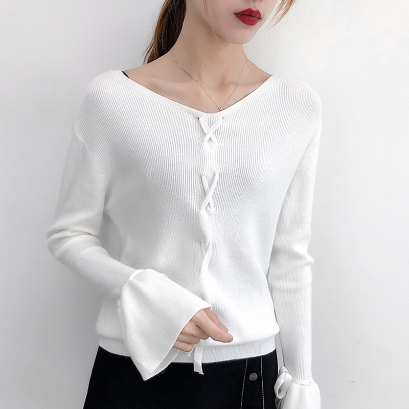 Knitting Pullover Fashion Lace up Autumn Winter Sweater Top, Western ...