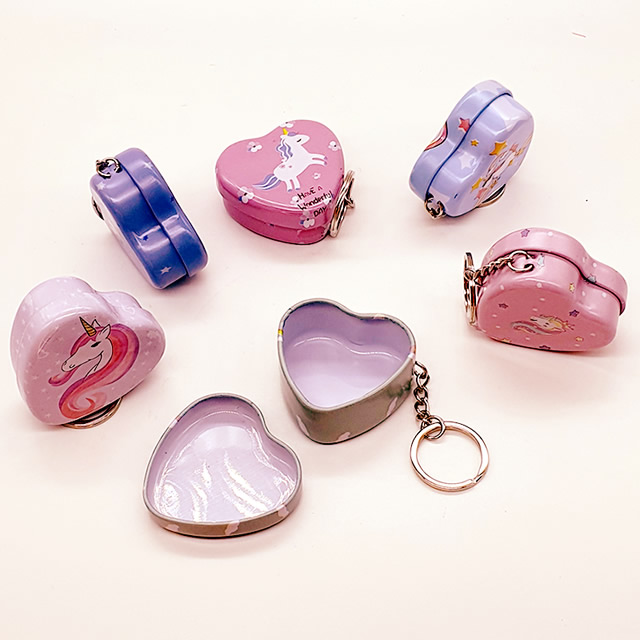Portable 6 pcs/lot Mini Lovely Round Heart Shape Storage Box with Key  Chain,Cute Metal