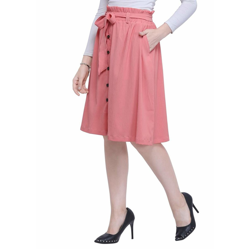 Solid Printed With Front Button Skirt, Western Wear, Shorts & Skirts ...