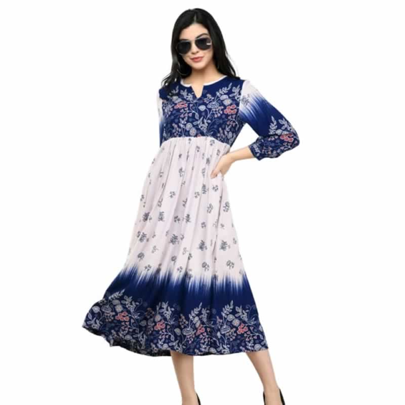 Fashion Rayon Floral Print Midi Dress, Western Wear, Dresses Free ...
