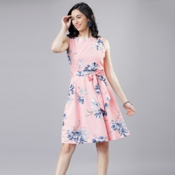  Littledesire Boat Neck Floral Print Pink Dress