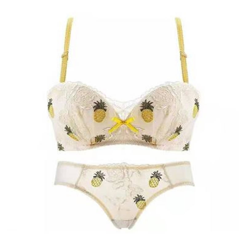 Net Lace Floral Embroidered Bra Panty - 3 Set