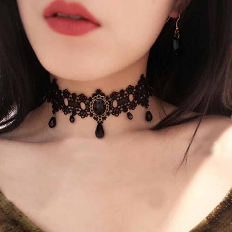 Fashion Lace White & Black Pearl Beads Collar Choker Necklace ...