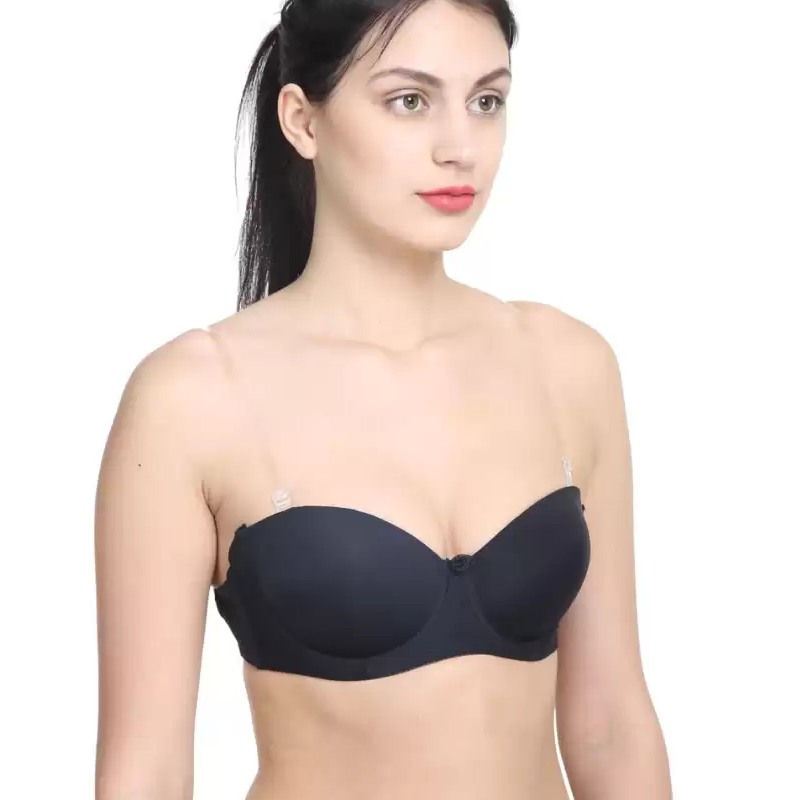 Black Solid Transparent Straps Lightly Padded Push-Up Bra, Lingerie, Bra  Free Delivery India.
